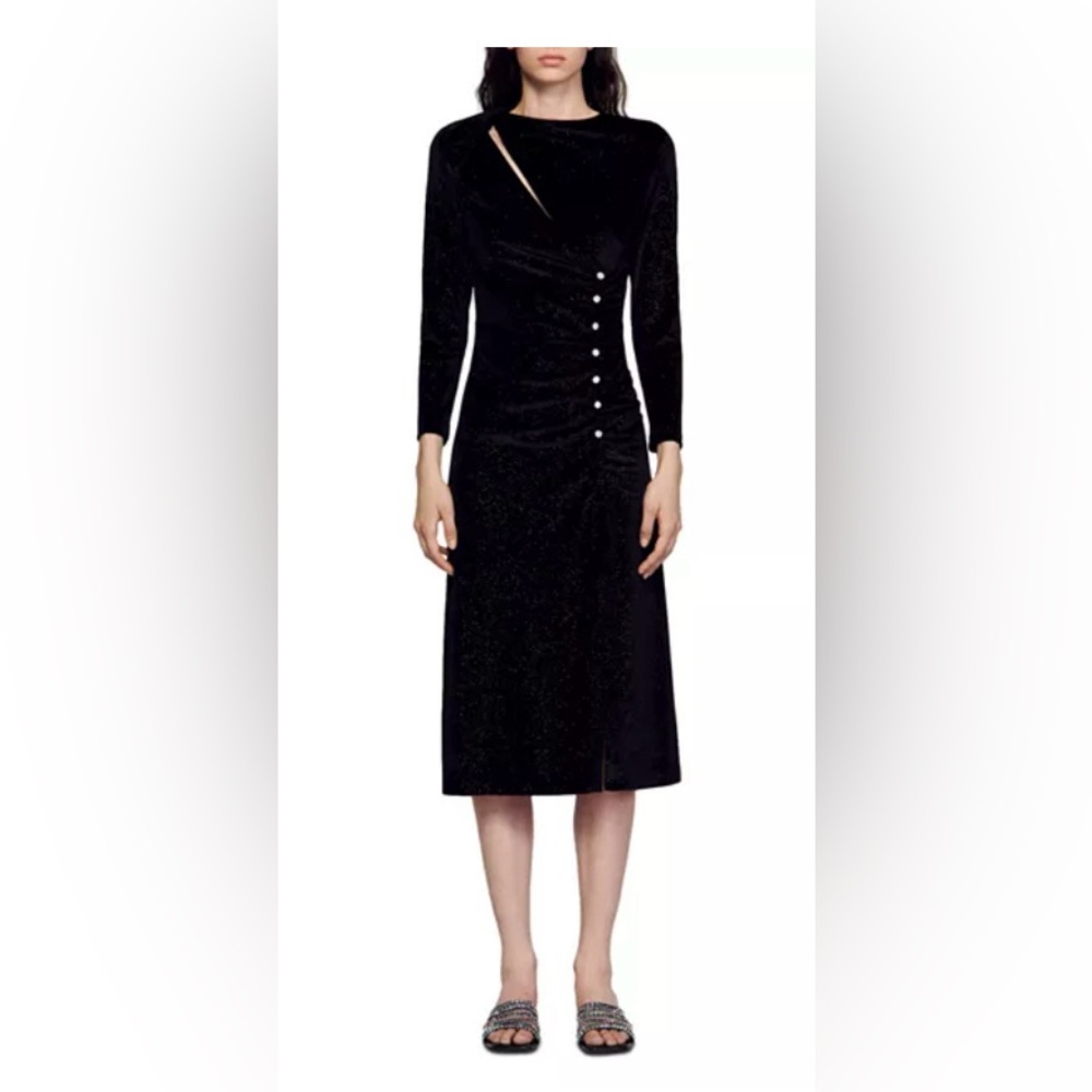 Vaness Sequined Velvet elegant Midi Dress